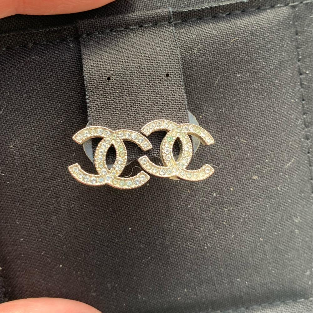 Chanel CC Earrings (Small Silver Studs)